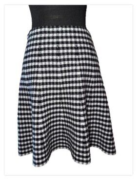 Quiet Luxury Gingham Jacquard Knit Skirt Preppy Black White Mini Flare Sm